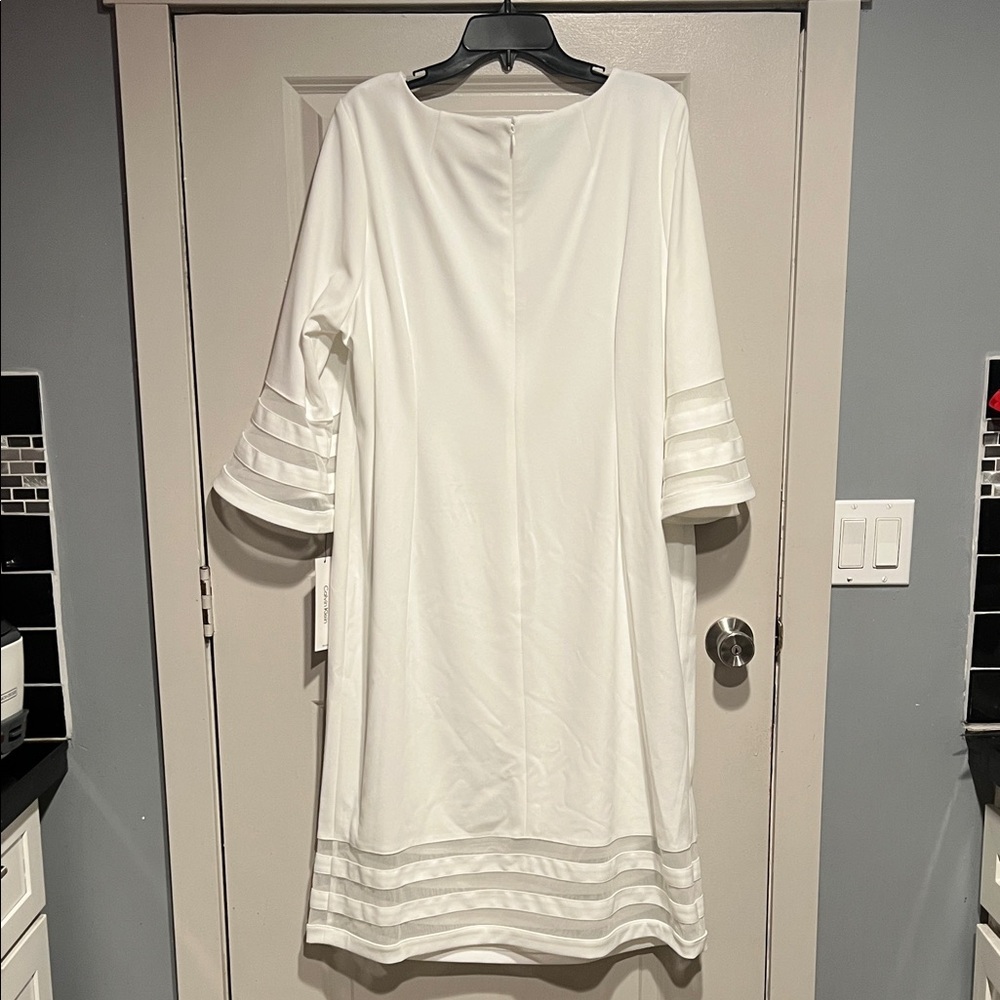 Calvin Klein White Dress Womens 22W Sheath Bell Sleeve Modern Minimal Office - Picture 3 of 12